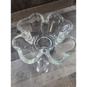 Vintage Shamrock Clear Glass Trinket Candy Dish 6"W